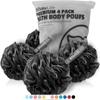 Shower Puff 4 Pack Black Bath Sponge Shower Loofahs Pouf Ball Nature Bamboo Charcoal Mesh Bulk Puffs Large, Shower Essential Skin Care by WhaleLife view 1