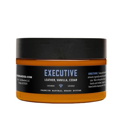 Live Bearded Beard Butter, 3 fl oz - Made in the USA - All-Natural Leave-in Conditioner and Softener with Shea | Executive Scent - Cedar, Vanilla