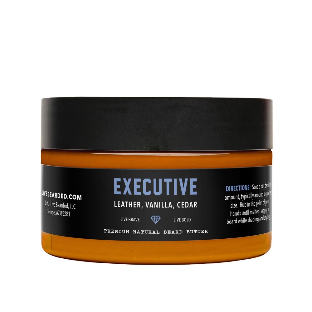 Live Bearded Beard Butter, 3 fl oz - Made in the USA - All-Natural Leave-in Conditioner and Softener with Shea | Executive Scent - Cedar, Vanilla