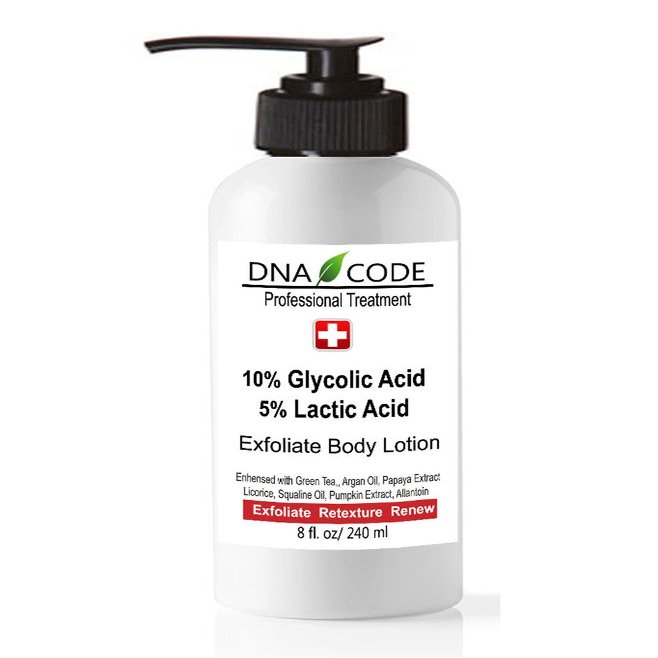 DNA CODE Skin Care Magic Body Lotion-Best 10% Glycolic 5% Lactic Acid Acid Exfoliating Body Lotion w/Green Tea, Argan Oil, Papaya, Licorice.