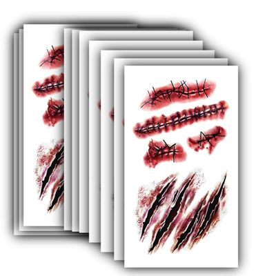 10pcs Fake Bloody Wound Stitch Scar Scab Waterproof Temporary Tattoo Sticker Halloween Masquerade Prank Makeup Props (10pcs S165)