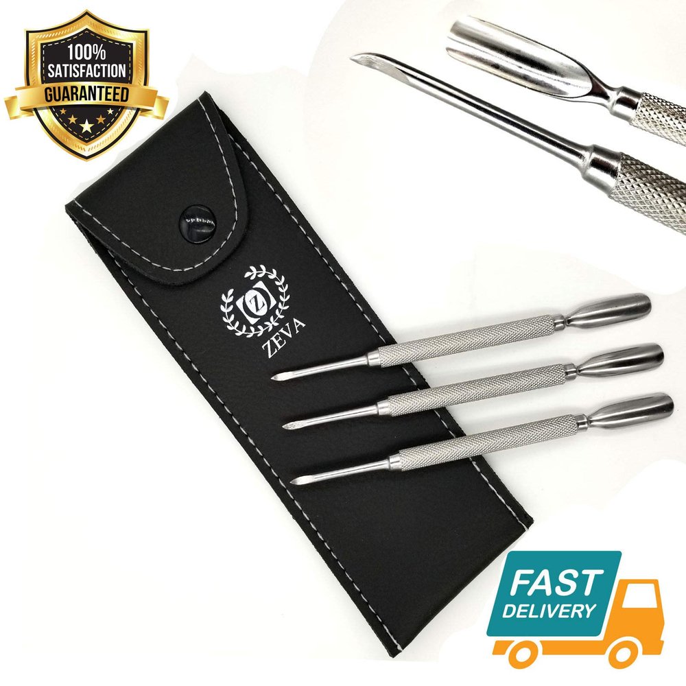4 pcs Trimmer Cutter Remover for Manicure Stainless Steel Nail Art Cuticle Spoon Pusher Tool Pusher with Storage Case Professional Grade Clipper Pedicure (Cuticle Pusher)