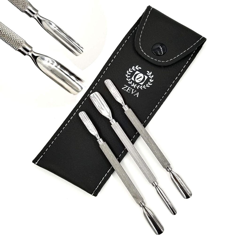 4 pcs Trimmer Cutter Remover for Manicure Stainless Steel Nail Art Cuticle Spoon Pusher Tool Pusher with Storage Case Professional Grade Clipper Pedicure (Two Sided Spoon)