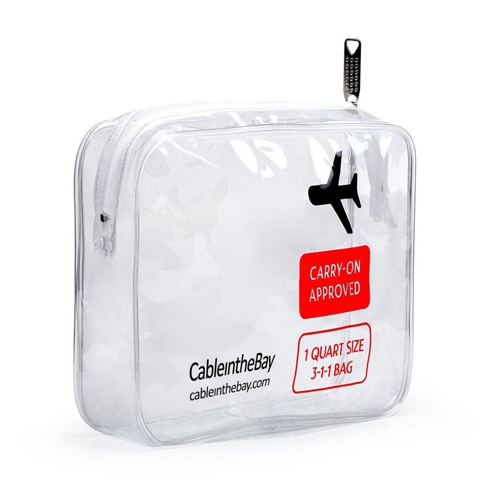 Cableinthebay TSA Approved Clear Travel Toiletry Bag-Quart Sized with Zipper-Airport Airline Compliant Bag/Bottles-Men's/Women's 3-1-1 Kit+Travel (1 PACK)