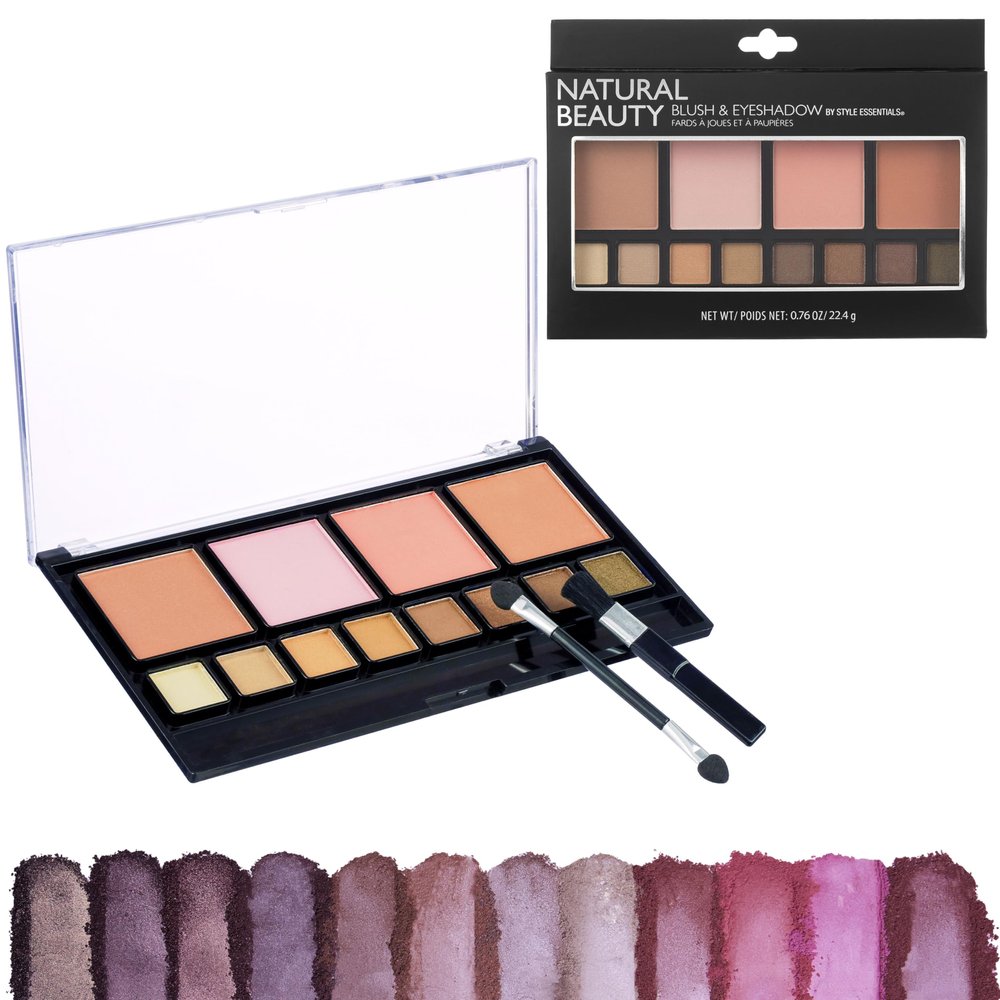 Style Essentials Women's Cosmetics NATURAL BEAUTY Blush and Eyeshadow Palette - 12 Shades Shimmer and Matte Finishes