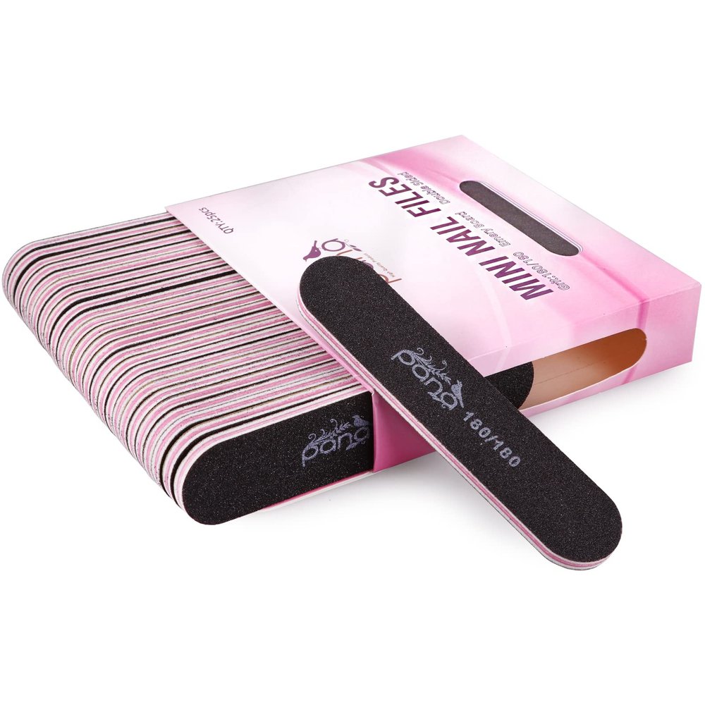 25pcs - PANA Mini Double-Sided Emery Nail File for Manicure, Pedicure, Natural, and Acrylic Nails - Black (Grit 180/180)