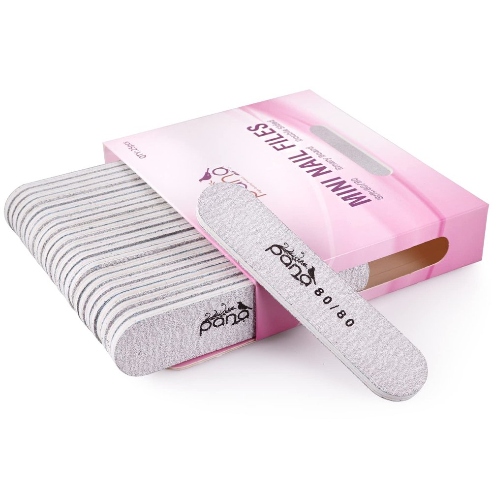 25pcs - PANA Mini Double-Sided Emery Nail File for Manicure, Pedicure, Natural, and Acrylic Nails - Zebra (Grit 80/80)