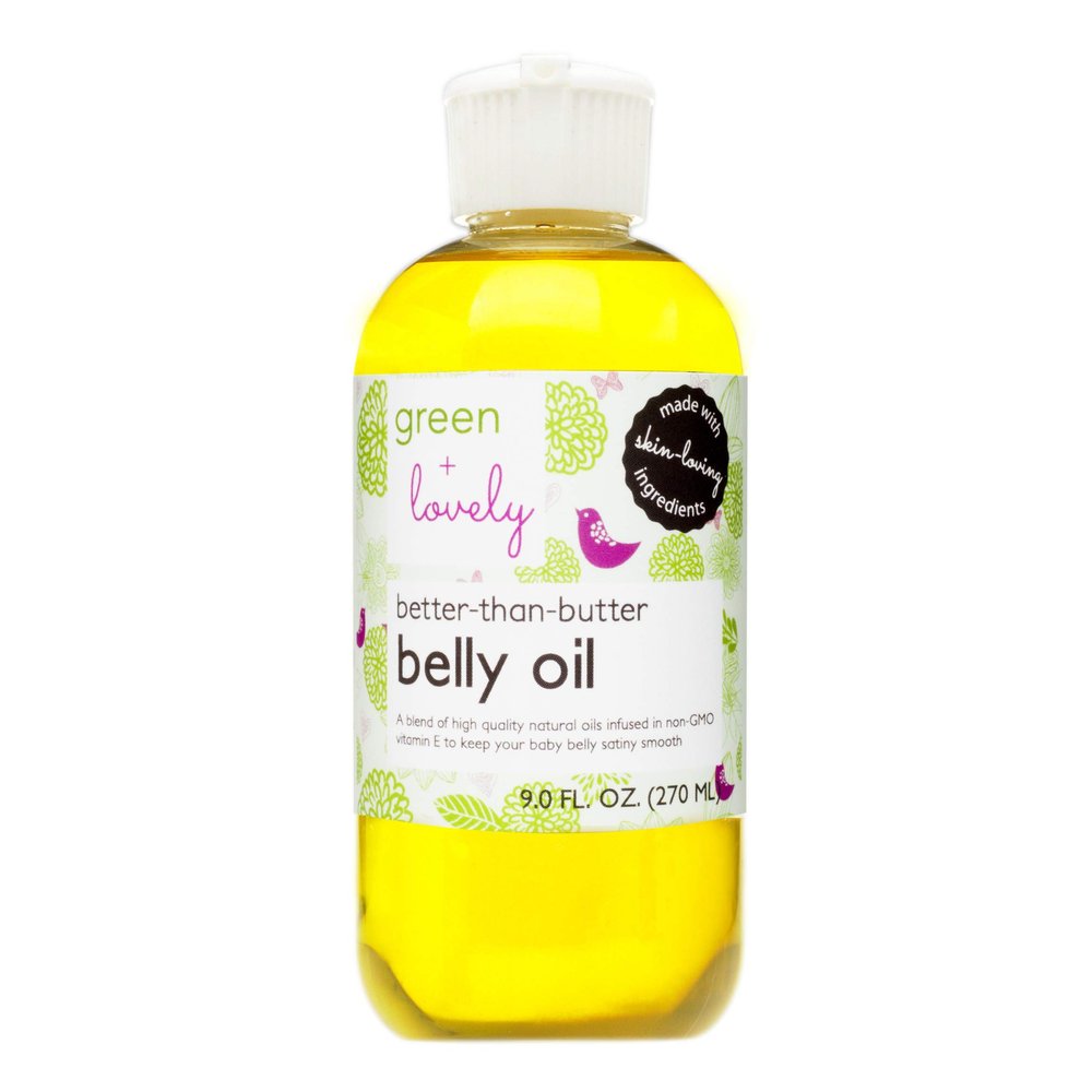 Green + Lovely Better than Butter Belly Oil Pregnancy Stretch Mark Prevention, Stretch Mark Cream, Pregnancy Must Haves, Pregnancy Essential, Enhanced Vitamin E Skin Elasticity, 9 Fl Oz Unscented