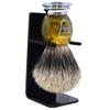 Parker 3-Band Pure Badger Shaving Brush with Faux Horn & Chrome Handle + Stand | 22mm Soft Knot for Dense Lather | Handcrafted Wet Shaving Brush for Cream or Soap | Long Loft view 1