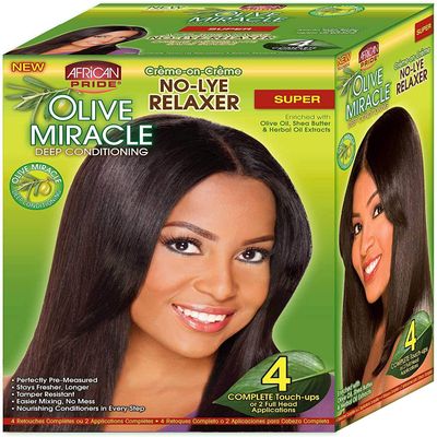 African Pride Olive Miracle Deep Conditioning No-Lye Relaxer - Super Kit 4-Count