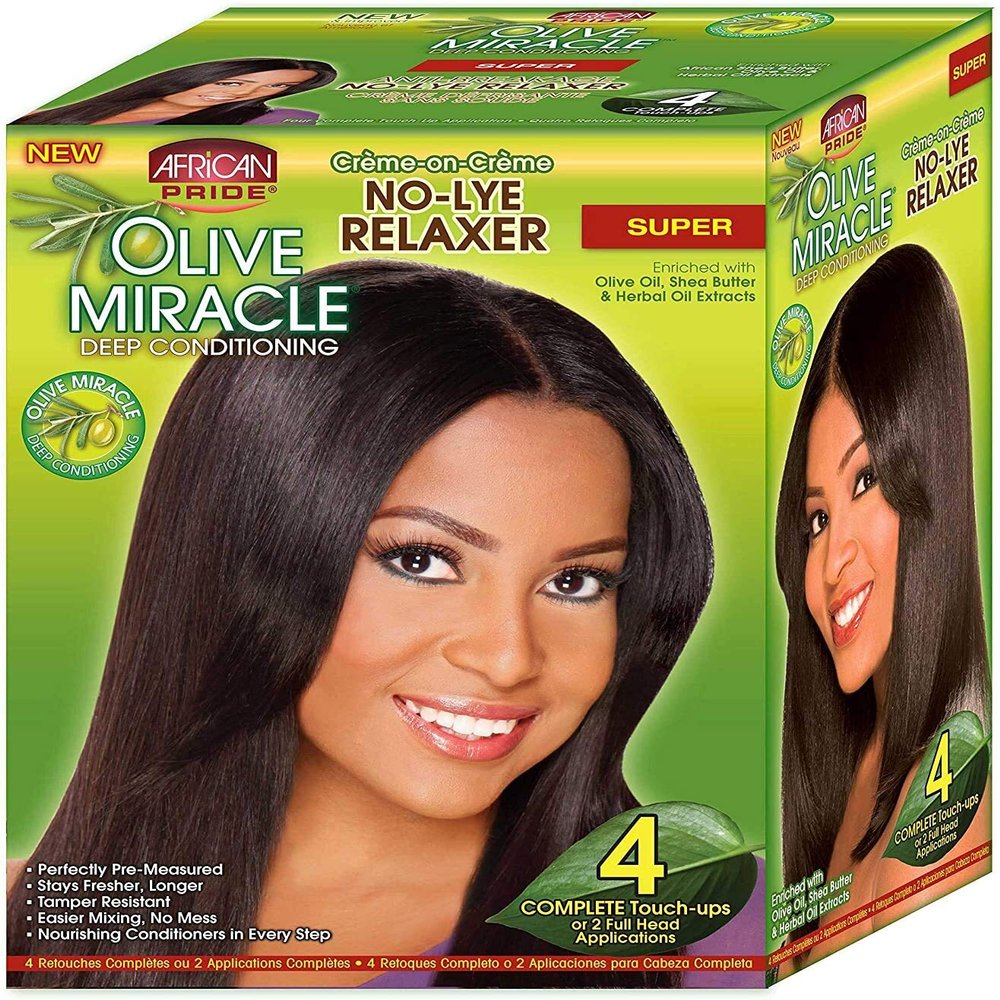 African Pride Olive Miracle Deep Conditioning No-Lye Relaxer - Super Kit 4-Count