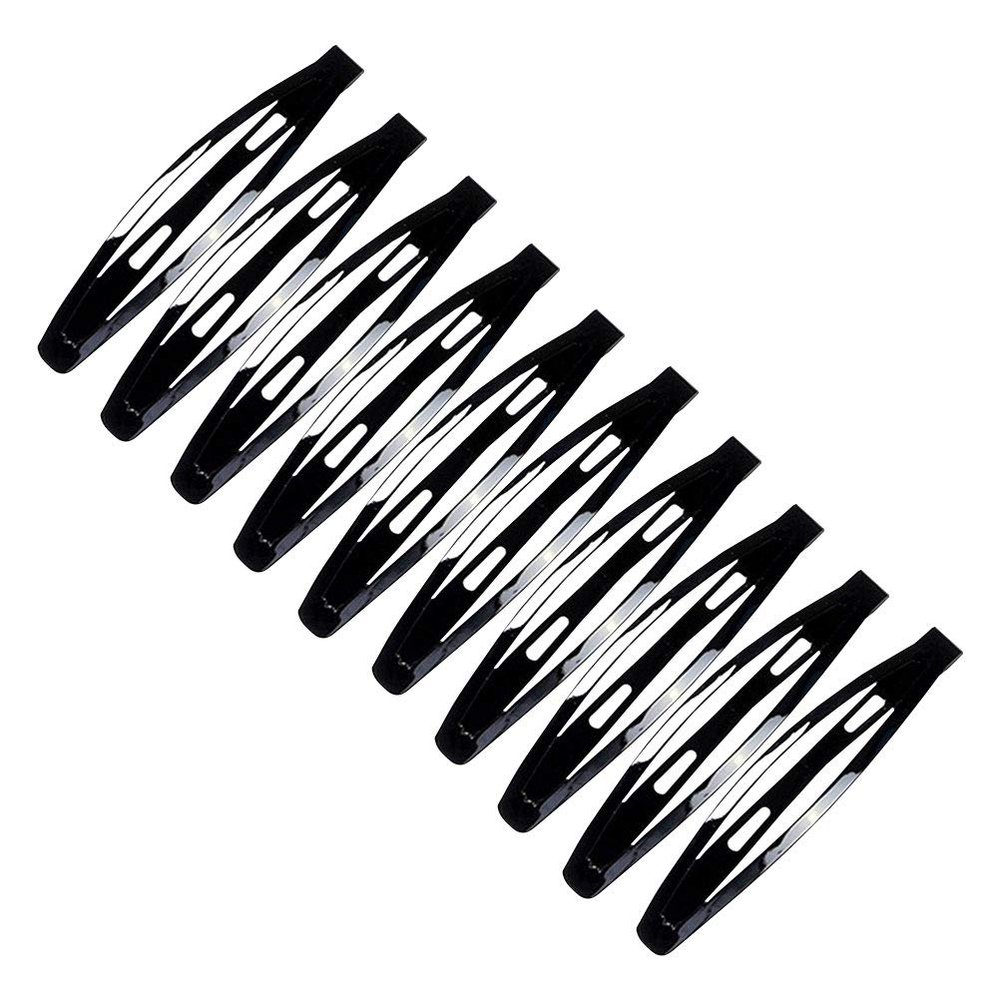 10pcs Classic Simple Solid Color Metal Snap Hair Clip No-slip Barrettes (Black)