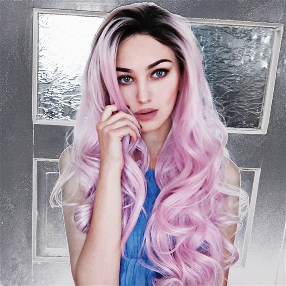 HEAHAIR Ombre Pink Wigs Synthetic Lace Front Wig Body Wave Gluless Dark Roots Lace Front Wig