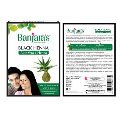 Banjara'S Black Henna With Aloevera Hair Colour, 50G (Pack Of 1) - Black