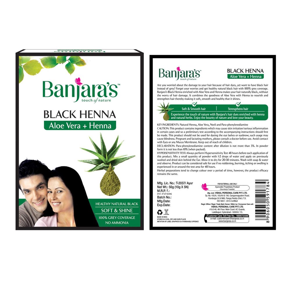 Banjara'S Black Henna With Aloevera Hair Colour, 50G (Pack Of 1) - Black