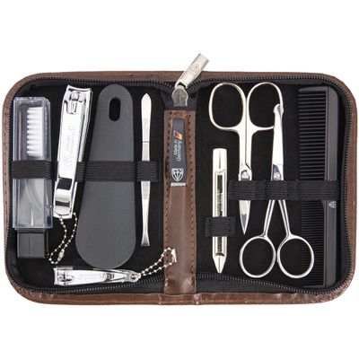 3 Swords Germany - brand quality 10 piece manicure pedicure grooming kit set for professional finger & toe nail care tweezers file clipper fashion leather case in gift box, Made by 3 Swords (01610)