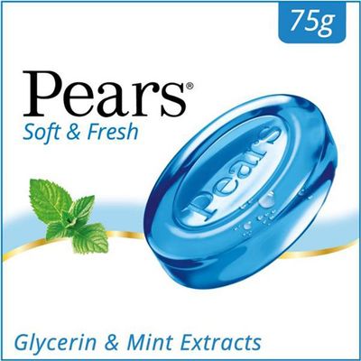 Pears Soft & Fresh Soap - 98% Pure Glycerin & Mint Extracts - 75 g (Pack of 3)