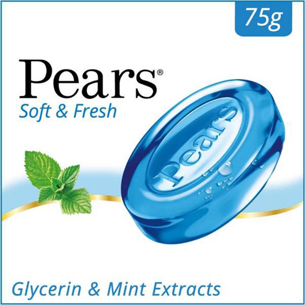 Pears Soft & Fresh Soap - 98% Pure Glycerin & Mint Extracts - 75 g (Pack of 3)