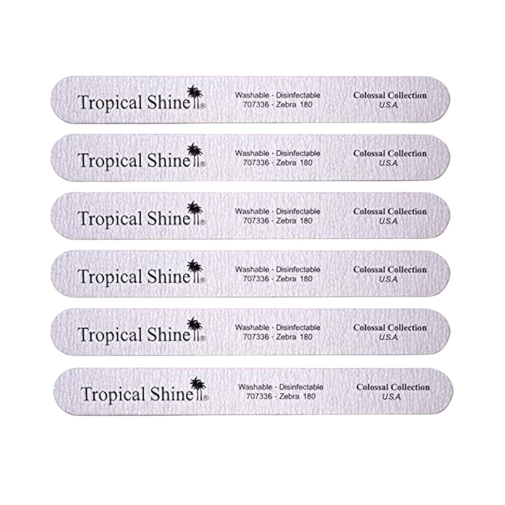 "Tropical Shine Jumbo Zebra 180 Colossal Collection - 6 pcs Nail Files for Professional Nail Care and Shaping - Medium (180) Grit Nail File Set for Natural Nails ( 707336)"
