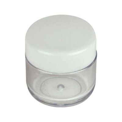 (10pcs) Empty White Lid Plastic Cosmetic Containers 5 Gram Size Jars Pot Eyeshadow Container Lot Size: Diameter: 1 1/4" inch X Height: 3/4 inch.