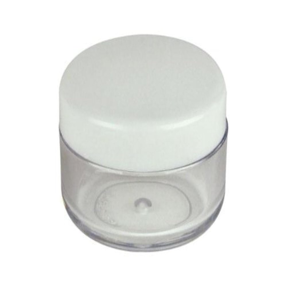 (10pcs) Empty White Lid Plastic Cosmetic Containers 5 Gram Size Jars Pot Eyeshadow Container Lot Size: Diameter: 1 1/4" inch X Height: 3/4 inch.