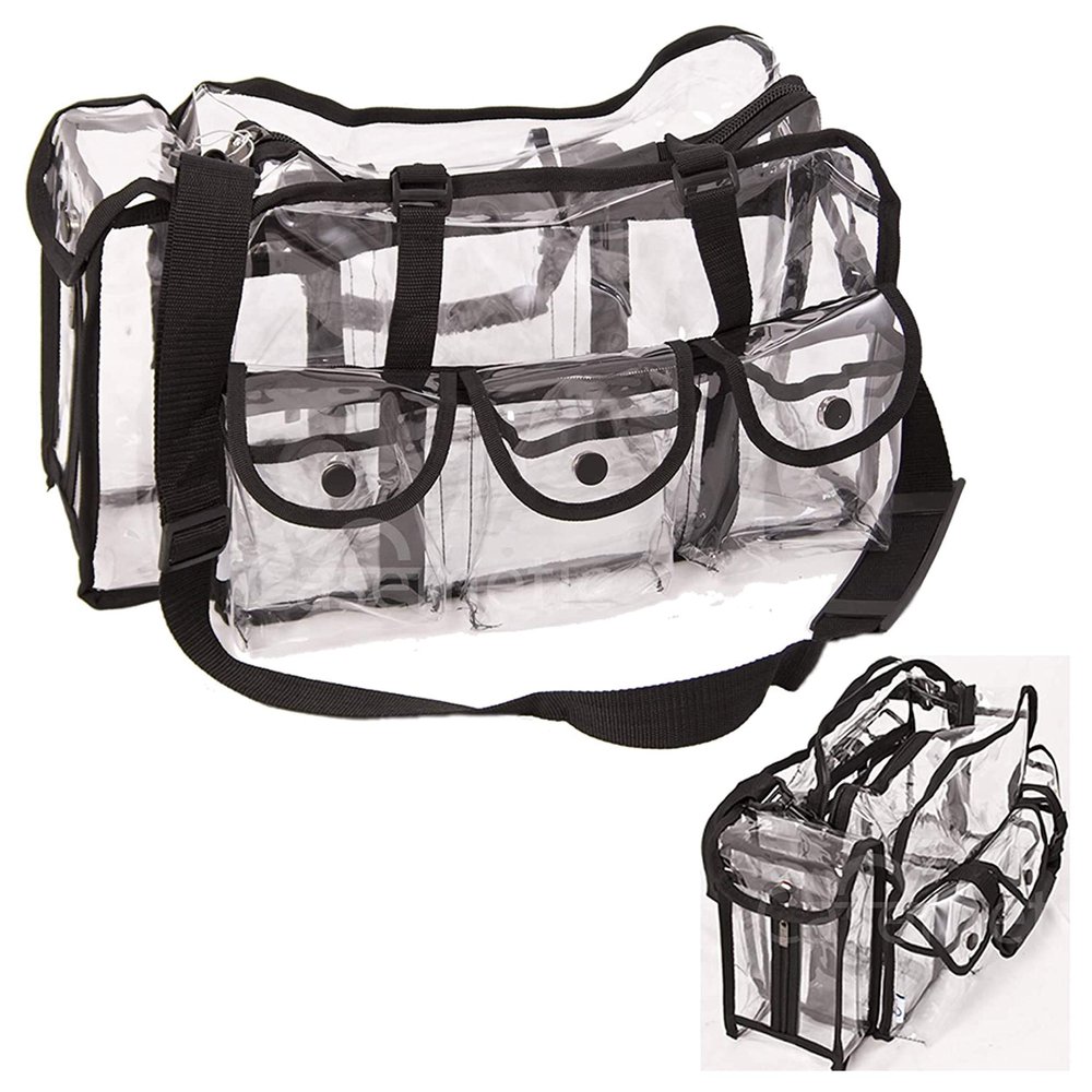 Clear PVC Tote Bag with 6 Exterior Pockets, Tissue Holder & Zippered Interior  Stadium Approved Organizer for MUAs & On-the-Go Pros