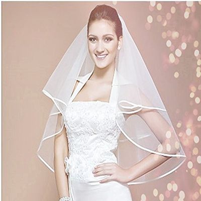 2 Tier Tulle Elbow Wedding Veil with Ribbon Edge Fashion Veil