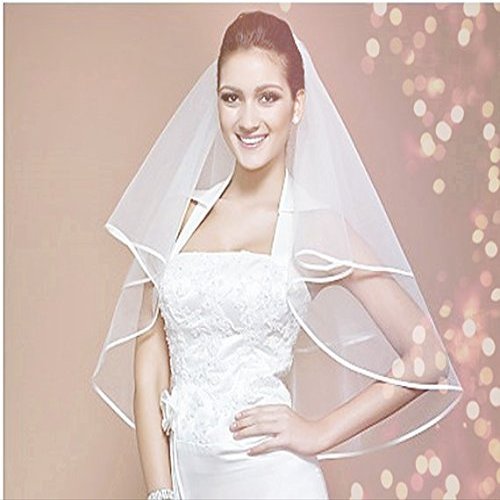 2 Tier Tulle Elbow Wedding Veil with Ribbon Edge Fashion Veil