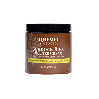 Qhemet Biologics Burdock Root Butter Cream - Leave-In Moisturizer for Low Porosity Hair - Helps Soften and Smooth Dry, Brittle Edges - Conditioning Botanicals to Nourish Scalp (8.5 oz)