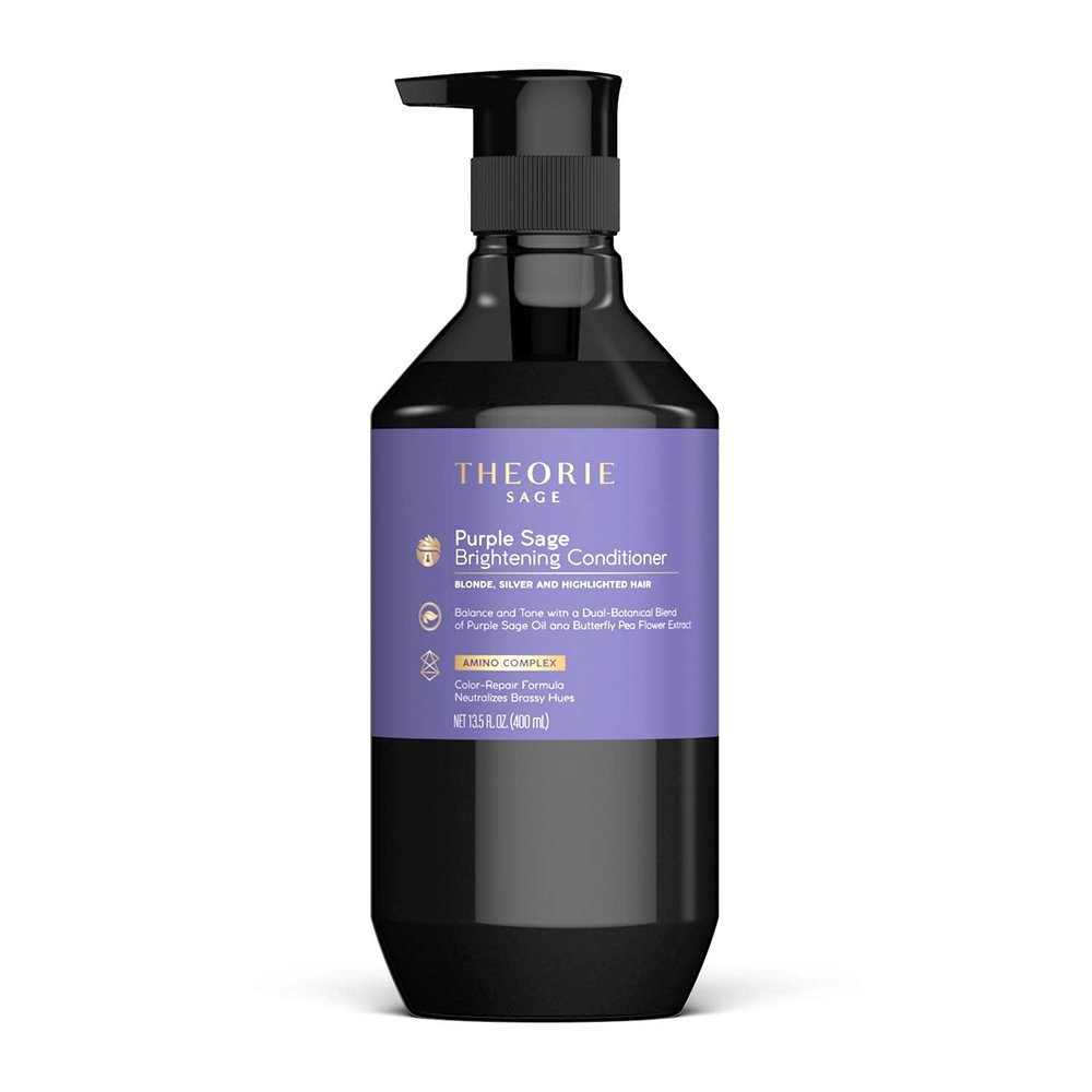 Theorie Purple Sage Brightening Conditioner for Blonde, Bleached, Silver, and Grey Hair - Eliminates Brassiness & Yellows | Infused with Argan, Marula, and Grape Seed Oil - 400mL