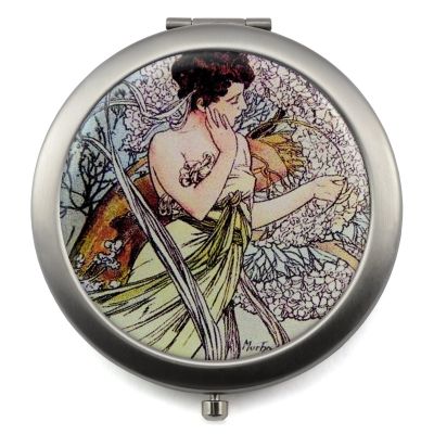 Compact Mirror with Vintage Four Seasons Sign Design | Pocket Makeup Mirror - Perfect for Purses & Travel | 2-sided with 2X Magnifying Mirror and 1x Mirror