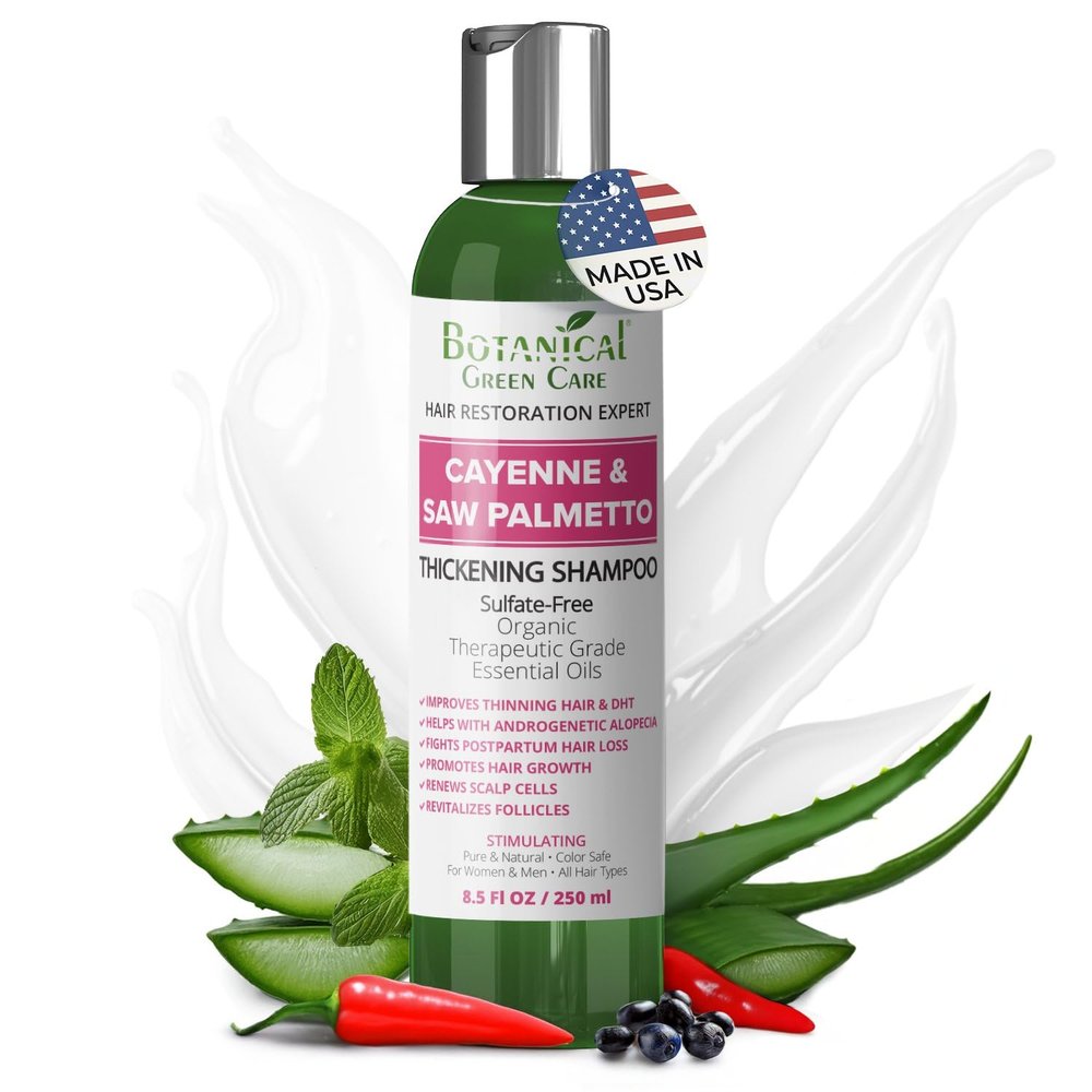 Cayenne & Saw Palmetto Biotin Shampoo for Thinning Hair Vegan Volumizing Shampoo for Fine Hair with B Vitamins Argan Oil, Strengthening, Paraben, Silicone and Sulfate Free. Made in USA