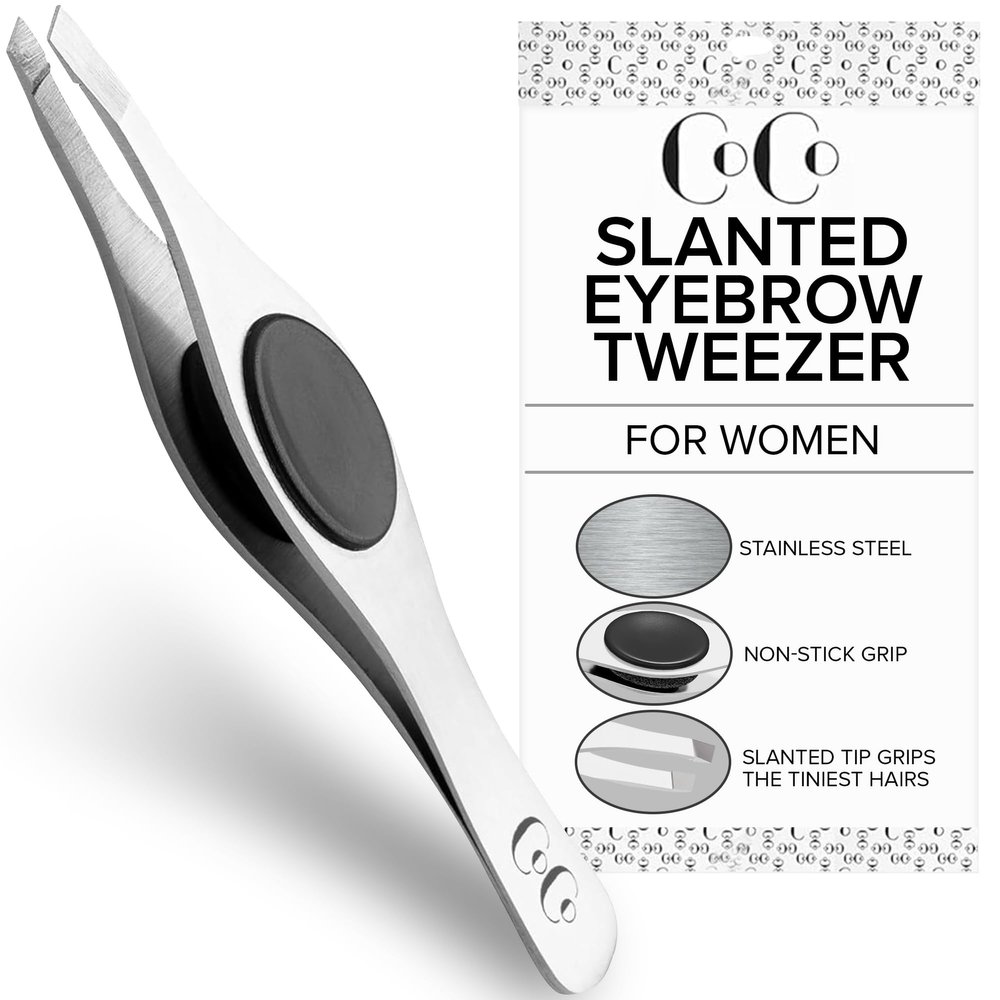 Tweezers for Facial Hair Women & Men Stainless Steel Slant Eyebrow Tweezers with Hand-Sharpened Tips for Fine Hair Removal, Precision Shaping & Detail Work