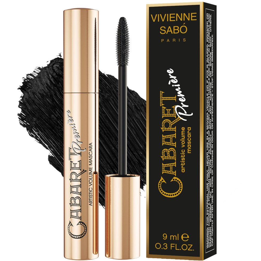 Vivienne Sab Cabaret Premiere Black Mascara, Volume and Length, Defining, Curling, No Flaking, No Clumping, Smudge Proof, Washable, Cruelty-Free, Made in Europe, (01 Black), 0.3 Fl Oz, 1 Pack