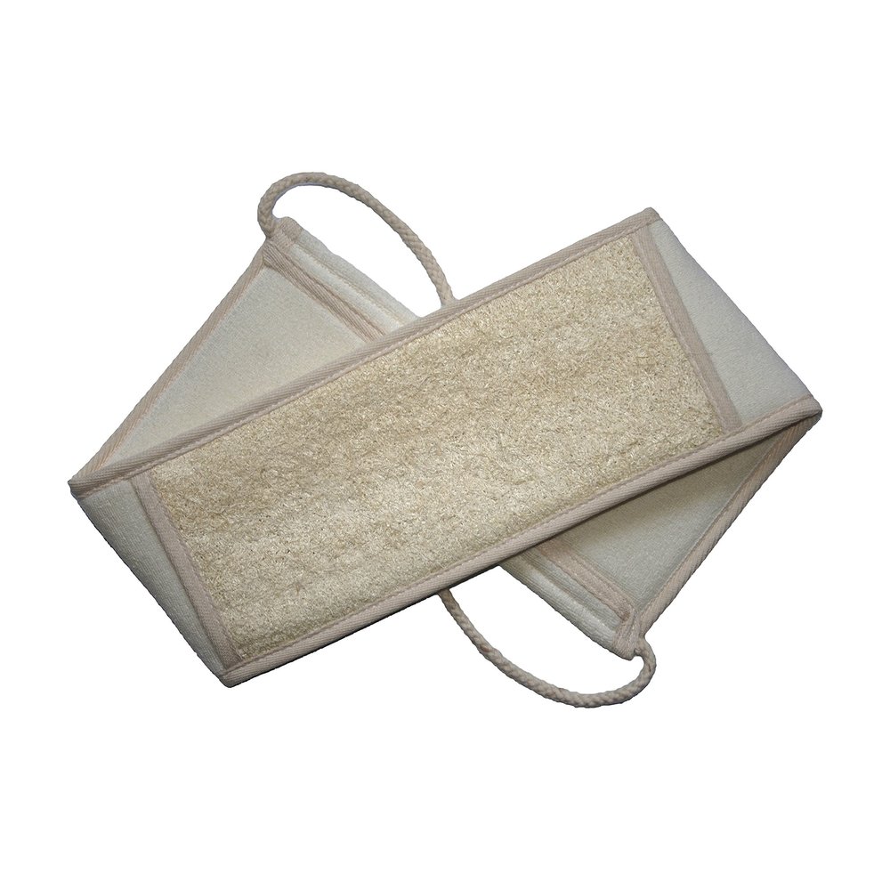 100% Natural Loofah Back Body Scrubber Strap Brush Sponge with Handles (Front 100% Loofah + Back 100% Cotton Terry) Shower Bath Spa Soften Smooth Renew Skin, Pack of 1