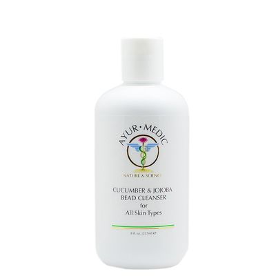 Ayur-Medic Cucumber & Jojoba Bead Cleanser | Light Water-Based Gel for All Skin Types, Gently Removes Makeup, Oil & Impurities 8 oz