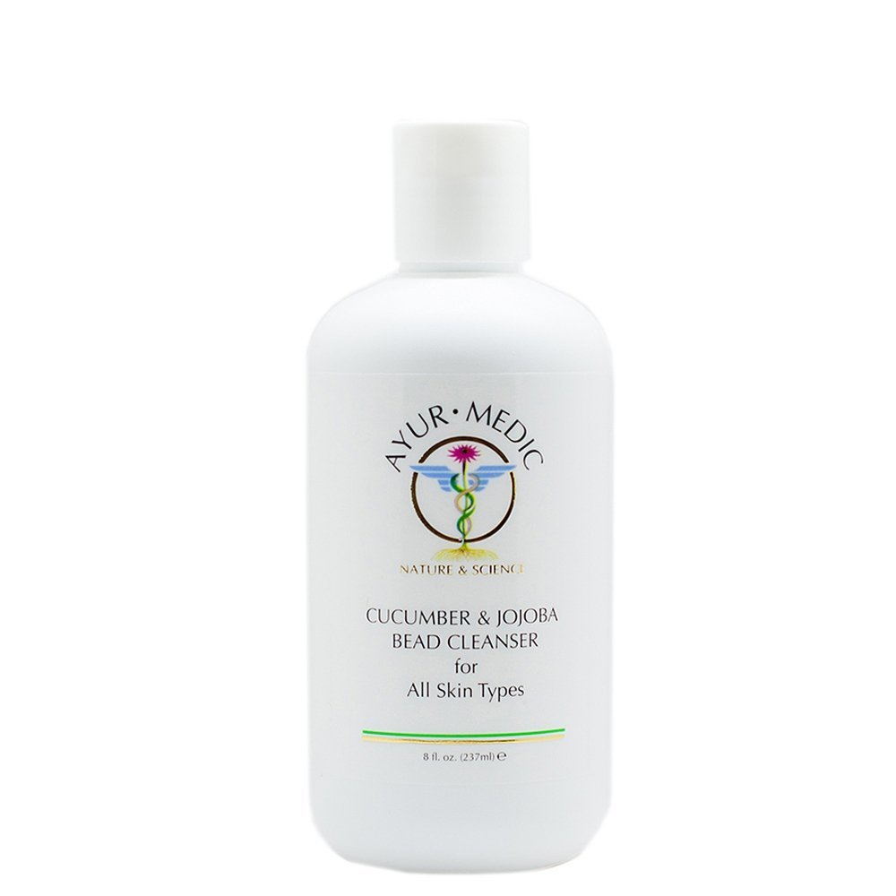 Ayur-Medic Cucumber & Jojoba Bead Cleanser | Light Water-Based Gel for All Skin Types, Gently Removes Makeup, Oil & Impurities 8 oz