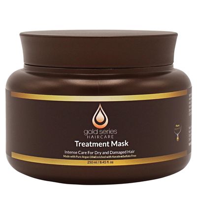 Gold Series Treatment Mask Deep Hydrating Argan Oil Hair Mask for Dry, Damaged, Color Treated and Curly Hair Enriched with Keratin Sulfate Free Natural Hair Repair Treatment, 8.45oz
