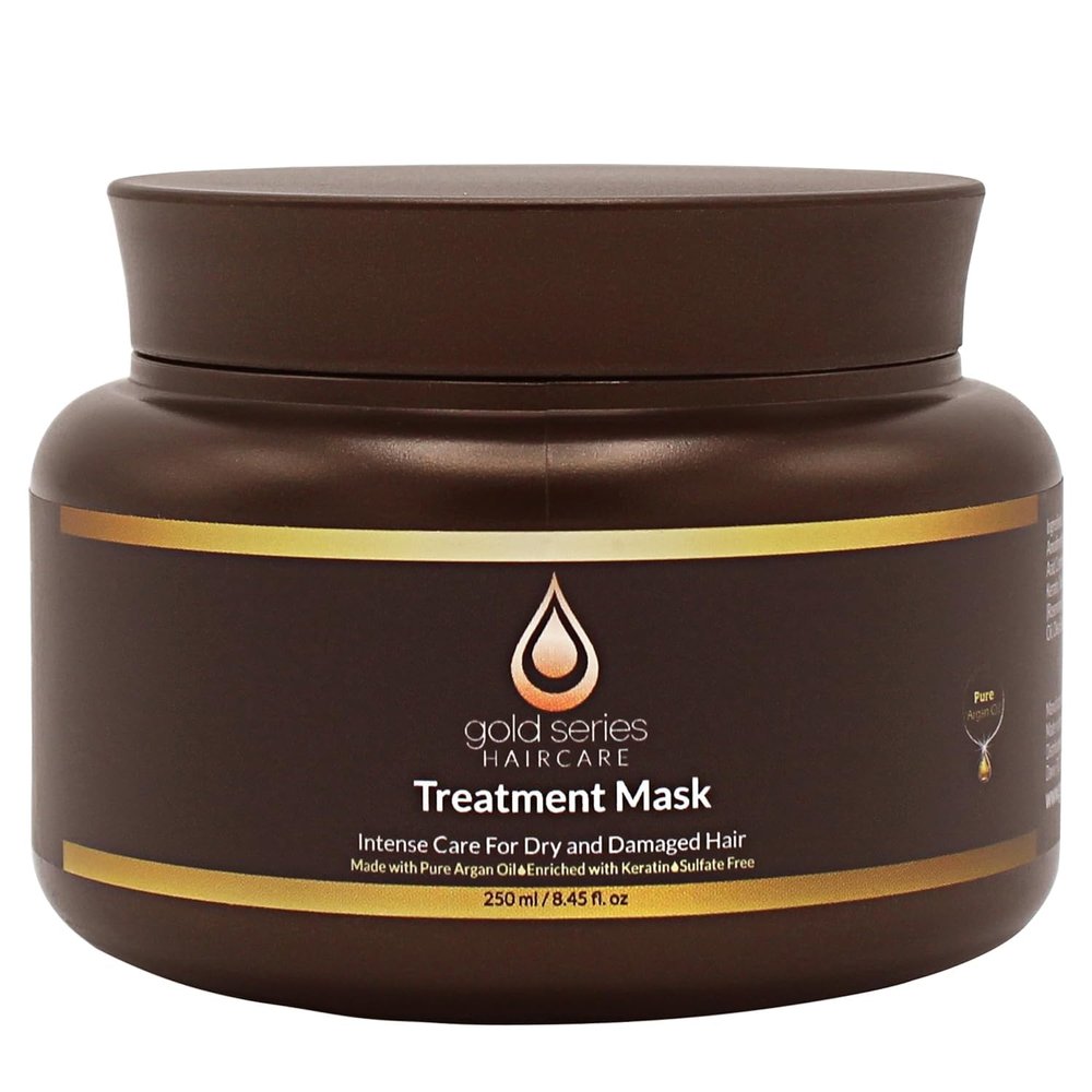 Gold Series Treatment Mask Deep Hydrating Argan Oil Hair Mask for Dry, Damaged, Color Treated and Curly Hair Enriched with Keratin Sulfate Free Natural Hair Repair Treatment, 8.45oz