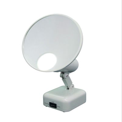 Floxite FL-615-2 15X magnifying mirror with light, Lighted travel makeup mirror with light and magnification, Round, LED, Tabletop, Portable vanity mirror for desk bathroom, electric plug in, personal