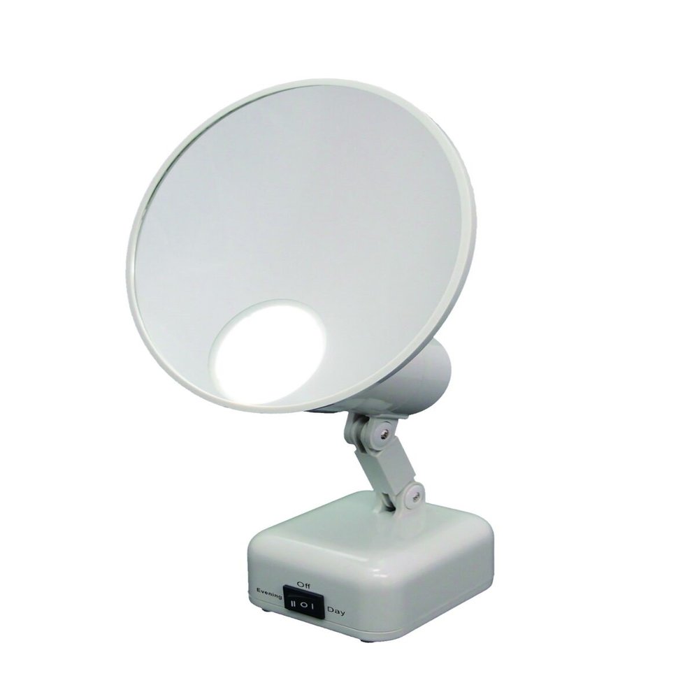 Floxite FL-615-2 15X magnifying mirror with light, Lighted travel makeup mirror with light and magnification, Round, LED, Tabletop, Portable vanity mirror for desk bathroom, electric plug in, personal