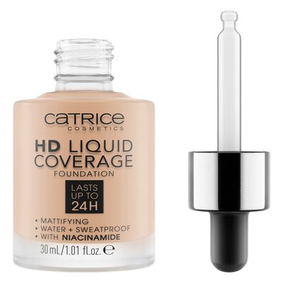 Catrice | HD Liquid Coverage Foundation | 24H Wear, Matte Finish, High Coverage, Waterproof Formula with Niacinamide | Vegan & Cruelty Free (030 | Sand Beige)