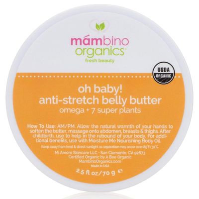 Mambino Organics Oh Baby! Belly Butter, Belly Cream with Shea Butter for Pregnancy, Minimizes Stretch Marks, Vegan, Cruelty-Free, Maternity Skin Care, 2.5 fl oz