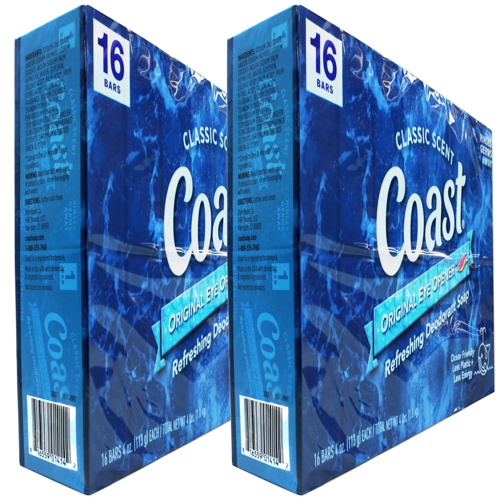 Coast Deodorant Soap Bars Classic Pacific Force Scent, 16 Count (Pack of 2)