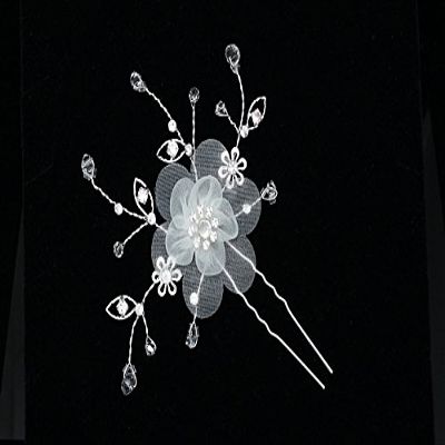 1 Piece Hanamade Organza Flower Crystal Hair Pin H063