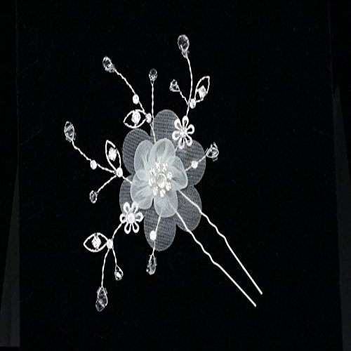 1 Piece Hanamade Organza Flower Crystal Hair Pin H063