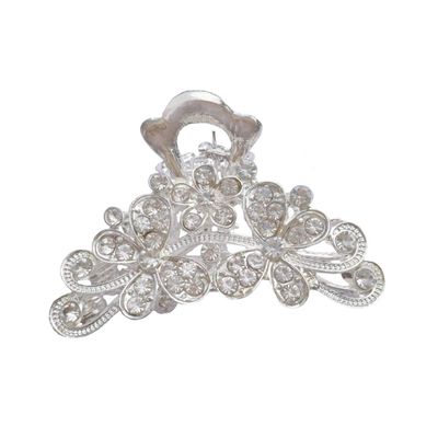 Numblartd Vintage Silver Chic Alloy Fancy Hair Claw Jaw Clips Pins with White Rhinestone - Fashion Retro Hair Catch Hair Updo Grip Hair Accessories for Women