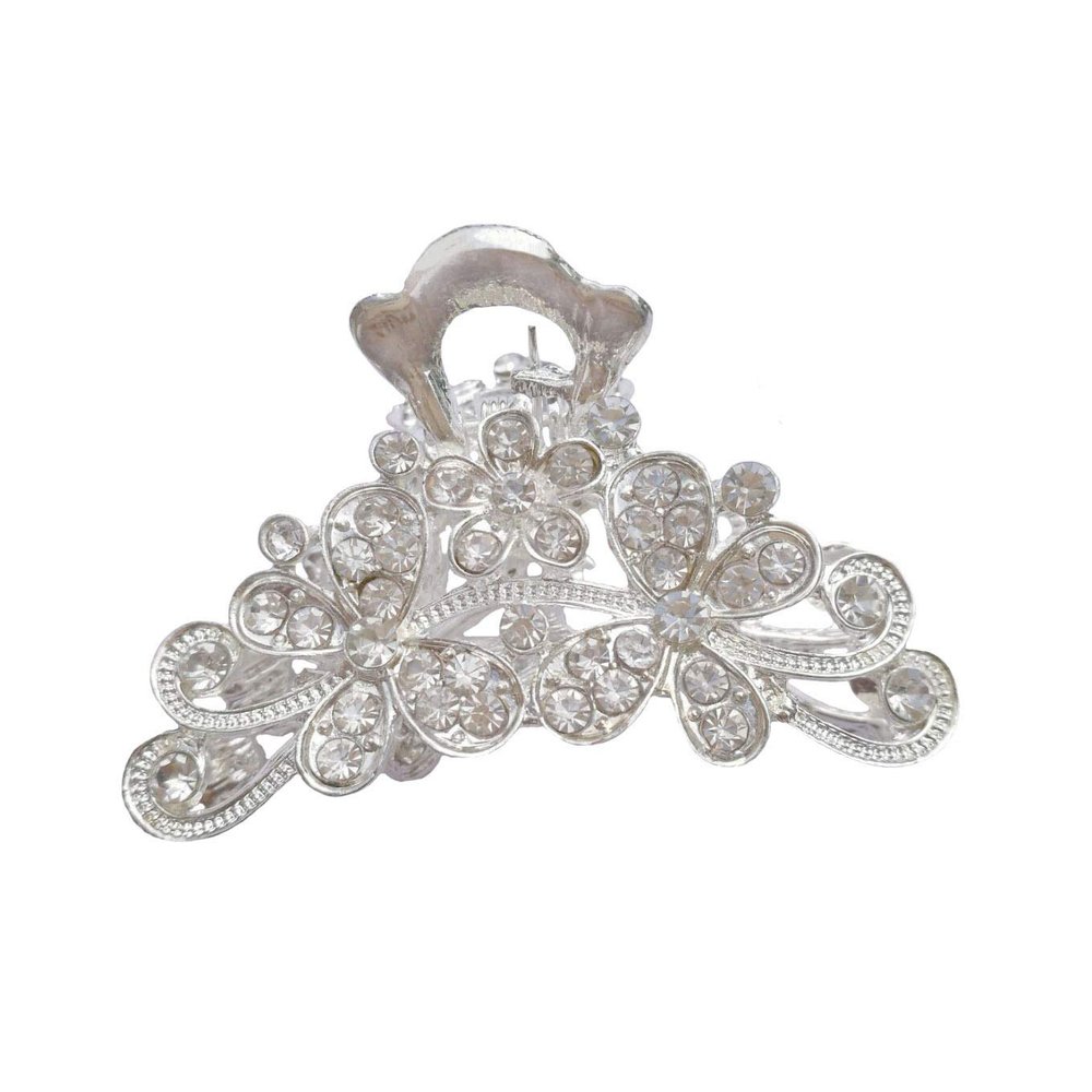 Numblartd Vintage Silver Chic Alloy Fancy Hair Claw Jaw Clips Pins with White Rhinestone - Fashion Retro Hair Catch Hair Updo Grip Hair Accessories for Women