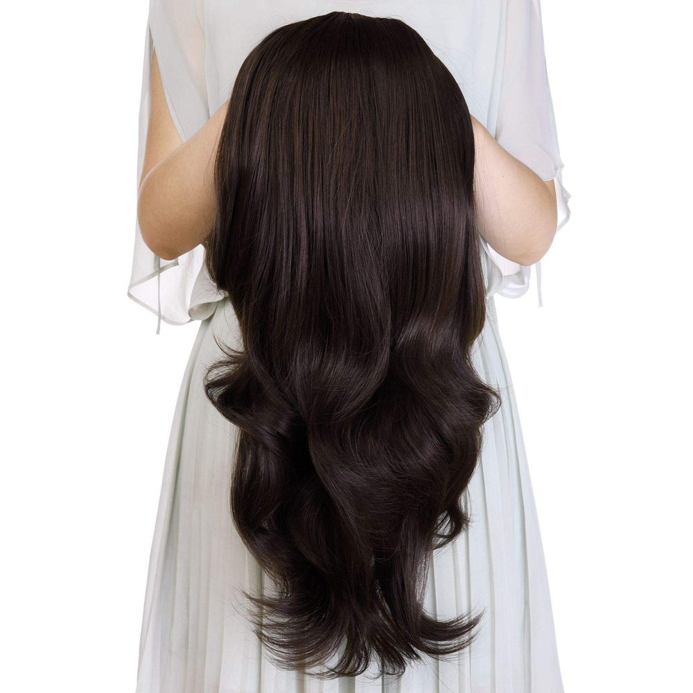 Kori Koli 24 Inch Wavy 3/4 Half Wig Long Synthetic Hair Extensions Light Black Wigs Hair Clips Extension For Women 210g 9#