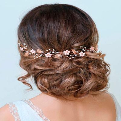 Barogirl Wedding Headpiece Rose Gold Bride Flower Hair Vine Pearl Bridal Crystal Headband for Women (Rose Gold)